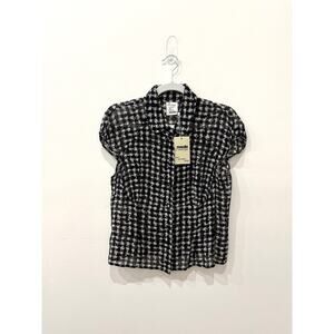 Cheap & Chic By Moschino Woven Printed Sheer Button Front Blouse Black Womens M